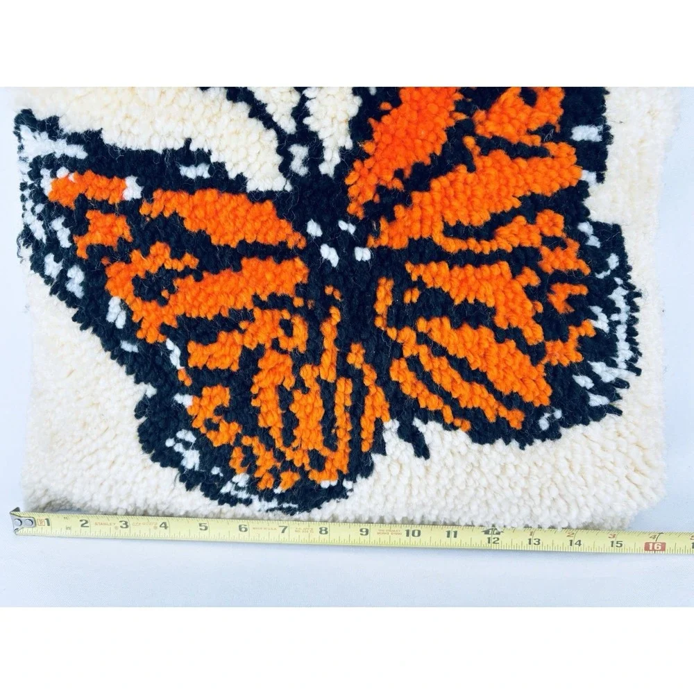 Vintage Monarch Butterfly Spring Latch Hook Yarn Pillow Cover  Retro Funky